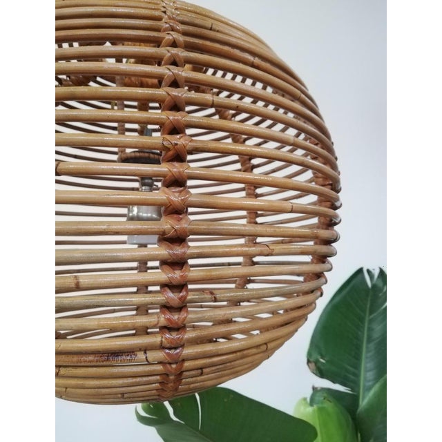 Mid-Century Modern Cane & Rattan Globe Pendant Lights, 1970s, Set of 2 For Sale - Image 3 of 18