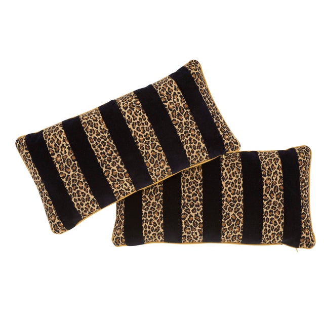 Schumacher Contemporary Schumacher X Timothy Corrigan Guepard Stripe Velvet Lumbar Pillow in Black For Sale - Image 4 of 6
