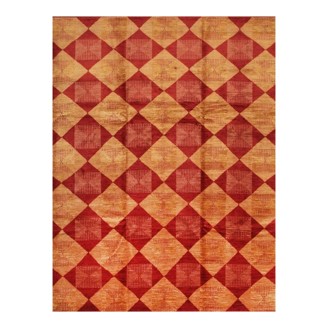 6x9 Opulent Classic Coral Diamond Contemporary Handknotted Afghan Wool Rug For Sale