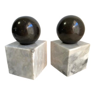 Vintage 1980s Post Modern Marble Geometric Bookends a Pair For Sale