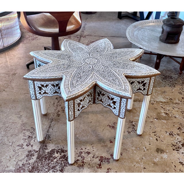 Middle Eastern Contemporary Mother-of-Pearl Inlay Flower-Shaped Coffee Table For Sale - Image 4 of 8