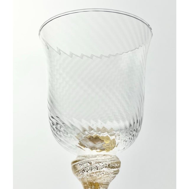 1990s 1990s Murano Torcée 3 Wine Glasses Swirl Optic Hand Blown 24k Gold Flakes - Set of 3 For Sale - Image 5 of 7