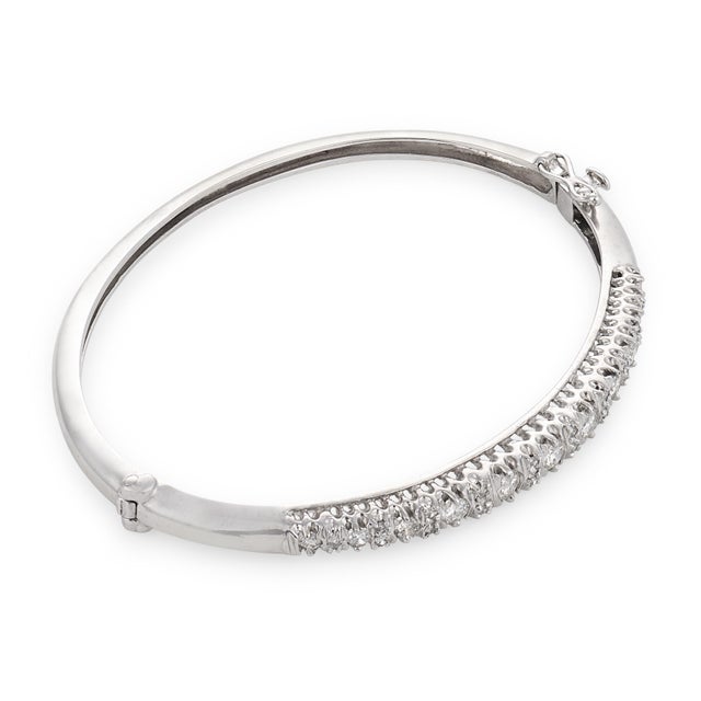 Contemporary Vintage Diamond 14k White Gold Bangle For Sale - Image 3 of 5