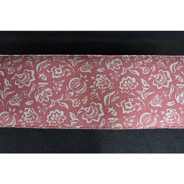 Asian Style Upholstered Window Bench With Black Lacquer Base For Sale - Image 11 of 13