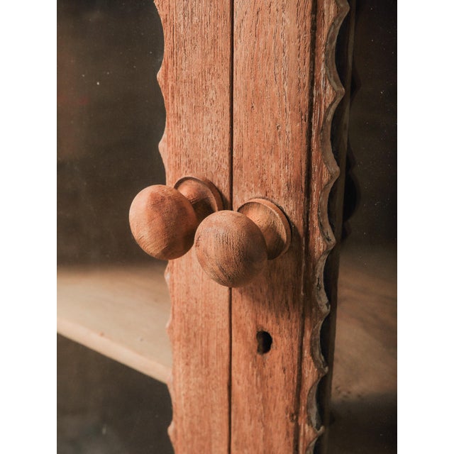Rustic Vintage Wooden Glass Display Cabinet With Scalloped Trim and Dual-Sided Doors For Sale - Image 3 of 7