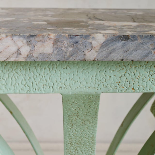 Metal French Art Deco Green Iron Side Table with Marble Top, 1930s For Sale - Image 7 of 11