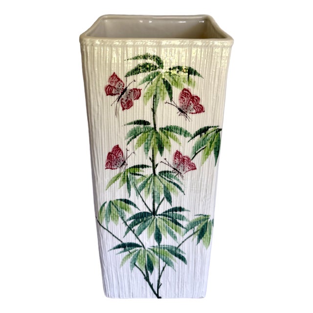 Vintage Italian Porcelain Bamboo Motif Umbrella Stand for Smithsonian For Sale
