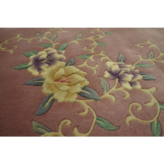 Rose 1980s Pink Cerise Floral Vintage Chinese Art Deco Rug 7' 9'' X 9' 8'' Wool Knotted Carpet For Sale - Image 8 of 12
