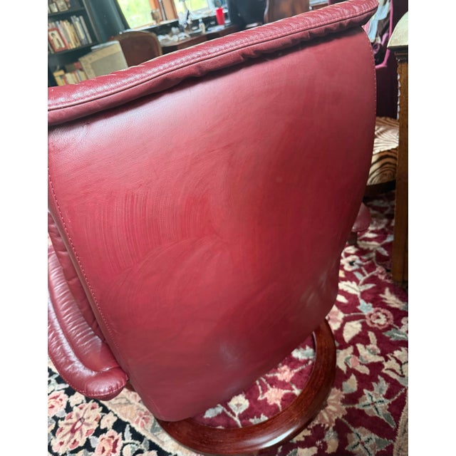 Vintage Stressless Ekornes MCM Burgundy (Red-Brown) Leather Lounge Chair & Ottoman For Sale - Image 11 of 12