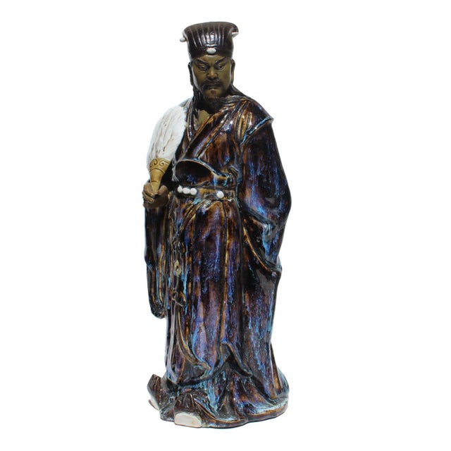 Ceramic Chinese Ceramic Blue Glaze Historic ZLarge Liang Figure For Sale - Image 7 of 7
