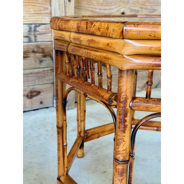 Wood Pair of Restored Brighton Pavilion Style Bamboo End Tables by Mersman For Sale - Image 7 of 12