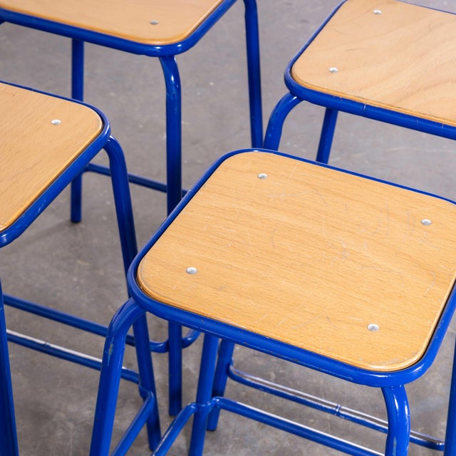 French Bright Blue Laboratory Stools, 1970s, Set of 6 For Sale - Image 15 of 18