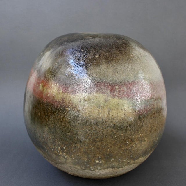 Large Spherical Stoneware Flower Vase by Ingeborg and Bruno Asshoff, 1960s For Sale - Image 4 of 15
