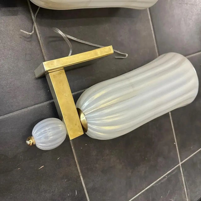 Mid-Century Modern Two 1990s Barovier Style Mid-Century Modern Brass and Murano Glass Wall Sconces For Sale - Image 3 of 18