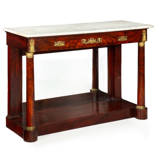 Traditional French Empire Antique Mahogany Gilt Bronze Marble Pier Table Circa 1820 For Sale - Image 3 of 18