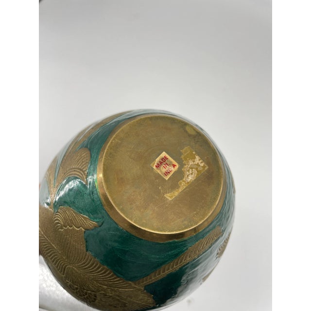 Vintage Turquoise Enamel and Brass Vase For Sale - Image 4 of 7