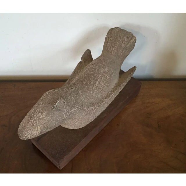 Vintage Modernist Ceramic Porcelain Bird Sculpture Mounted on Wooden Plinth For Sale - Image 10 of 11