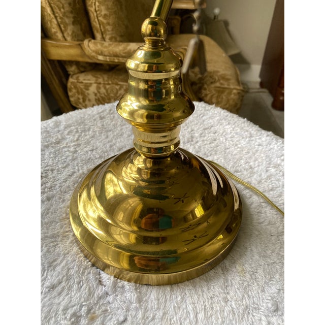 Bottle Green Vintage Green Glass Banker’s Desk Lamp, Brass Finish, Adjustable Arm, Classic Library Table Lamp, Mid-Century Traditional Style For Sale - Image 8 of 12