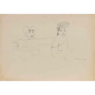 Mino Maccari, Couple, 1960, China Ink on Paper For Sale
