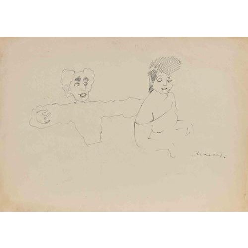 Mino Maccari, Couple, 1960, China Ink on Paper For Sale