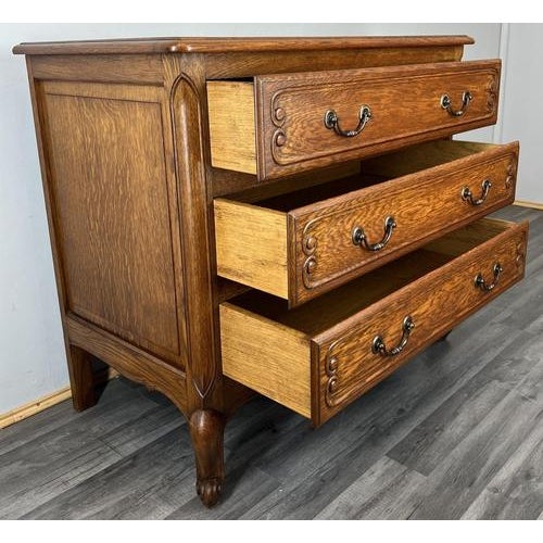Vintage French Louis XV Style Carved Oak Chest of Drawers For Sale - Image 9 of 10