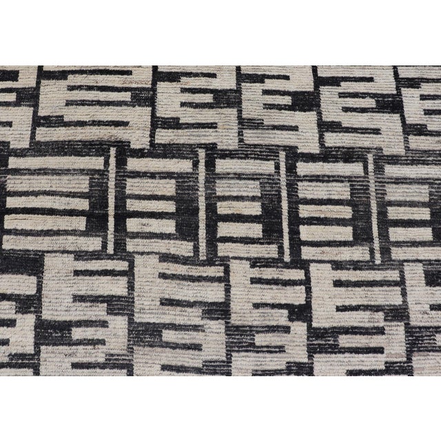Sub-Geometric Afghan Abstract All-Over Modern Design in Ebony and Ivory 6'7 X 13'0 For Sale - Image 11 of 11