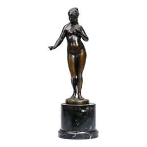 Stunning Signed Antique Bronze Nude Woman Venus Neoclassical Marble Base