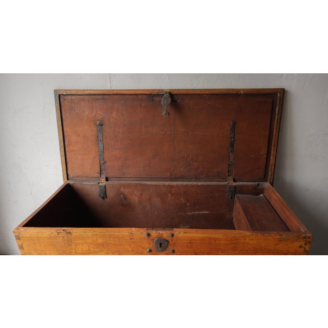 Massive 5ft Antique Carved Teak Wheeled Dowry Chest For Sale In Las Vegas - Image 6 of 11