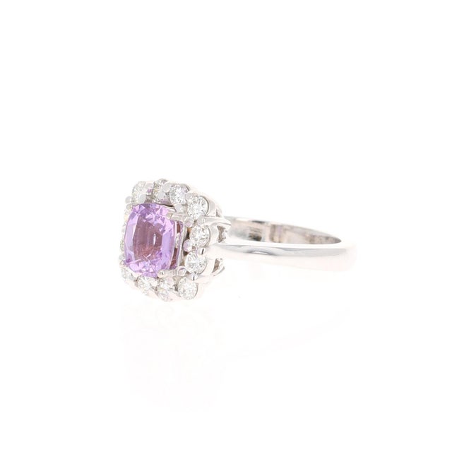 Contemporary 2.03 Carat Gia Certified No Heat Pink Sapphire Diamond Ring 14 Karat White Gold, Size 7 For Sale - Image 3 of 5