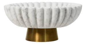 Matthew Izzo Home Augie White Marble Scalloped Bowl With Brass Base