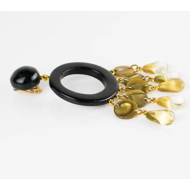 Dominique Denaive Black and Pearlized Gold Acrylic Clip Earrings For Sale In Atlanta - Image 6 of 8