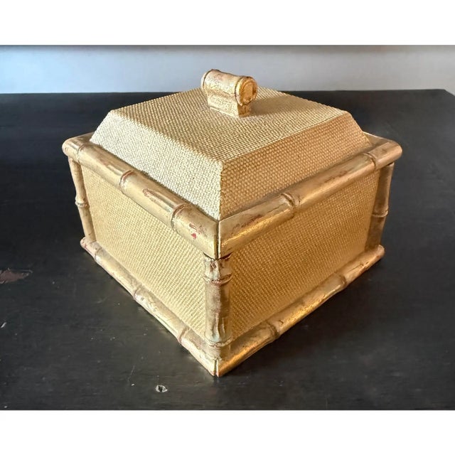 Gilded Bamboo Detailed Box With Linen Textured Sides For Sale - Image 10 of 11