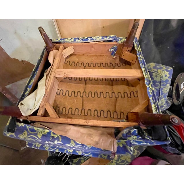 Mid 20th Century Blue Shiny & Matt Lime Green Floral Upholstery Club Lounge Chair For Sale - Image 10 of 12