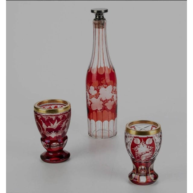 Antique Tiffany Glass Goblets & Decanter Bottle Set For Sale - Image 10 of 11