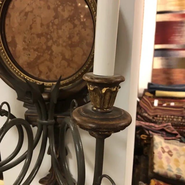 Brown Pair of 1990s Traditional Federal Style 3 Light Wall Sconces For Sale - Image 8 of 13