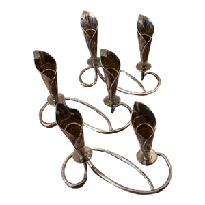 1950s Silver Plated Lily Style Candle Holder Danish Mid Century- Set of 3