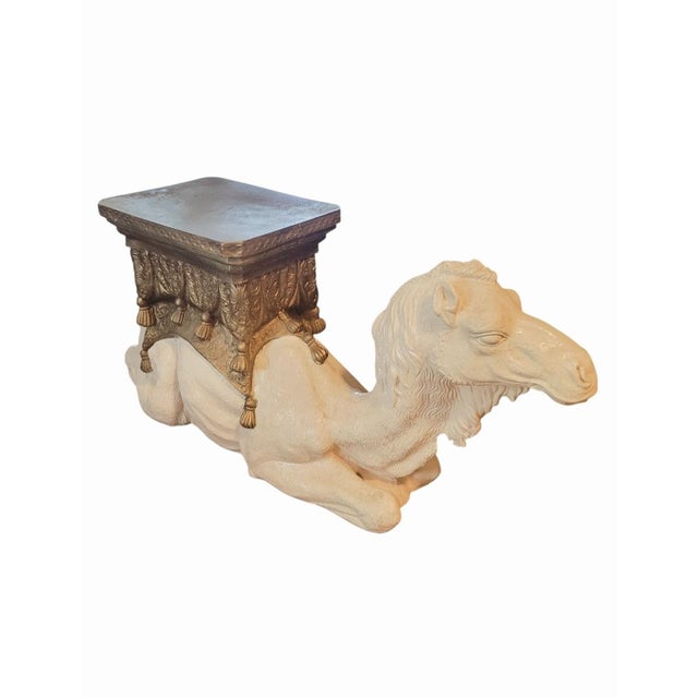 Cream Large Vintage Plaster Camel Palm Beach Regency Garden Stool For Sale - Image 8 of 11