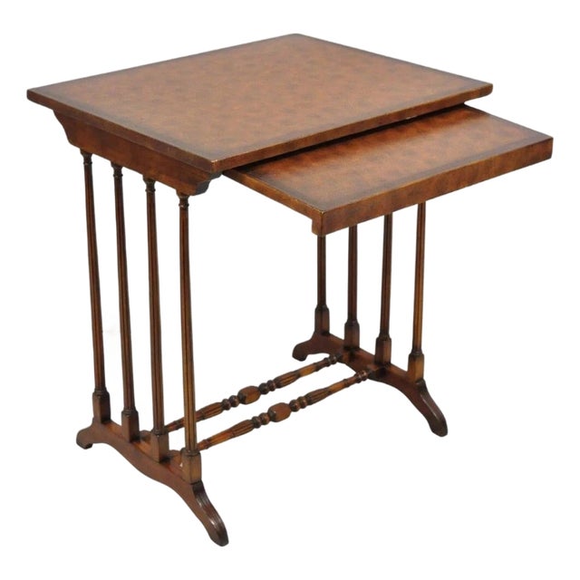 Regency Style Mahogany Brown Tooled Leather Accent Side Table by Highland House For Sale