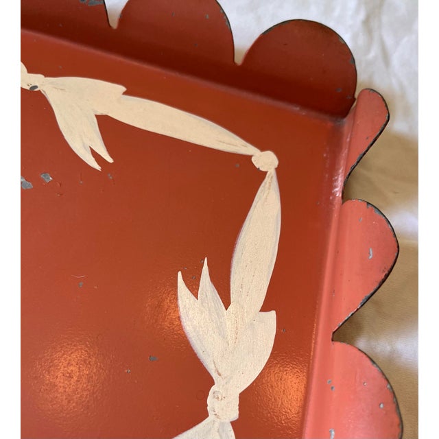 Late 20th Century Late 20th Century Hand Painted Scalloped Bow Tray For Sale - Image 5 of 6