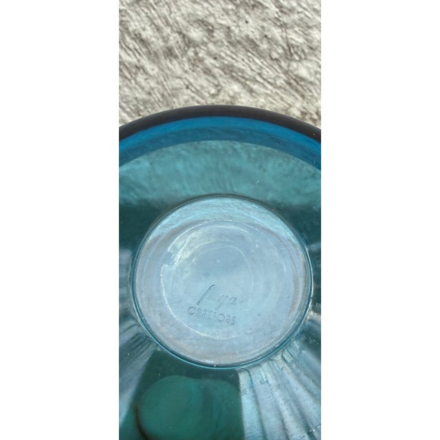 1960s Vintage Orrefors Fuga Sven Palmqvist Blue Glass Bowl 5 1/4" Sweden For Sale - Image 5 of 5