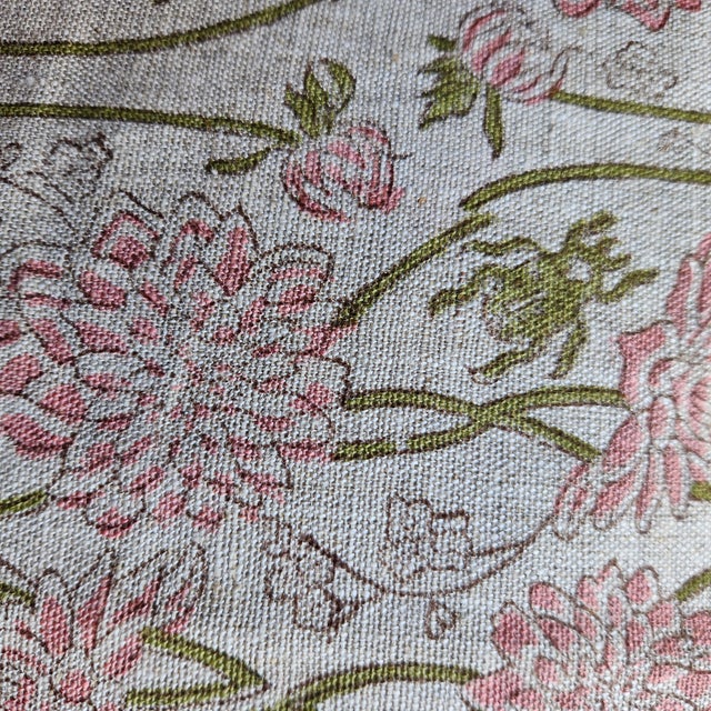 French Country Hand Block Print 100% Linen Pillow For Sale - Image 3 of 3