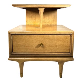 Kent Coffey Continental Mid Century Sandal Wood and Brass Nightstand For Sale