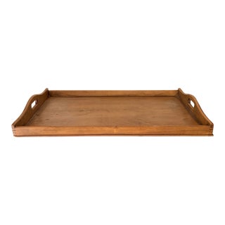 Vintage Wooden Rectangular Tray With Handles For Sale