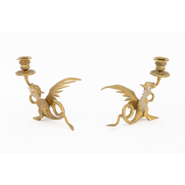 Pair of Vintage Dragon Form Bronze Candlestick Holders For Sale - Image 9 of 10