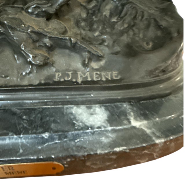 Solid Bronze “Pointer” Sculpture on Marble After French Sculptor p.j. Mêne For Sale - Image 4 of 9