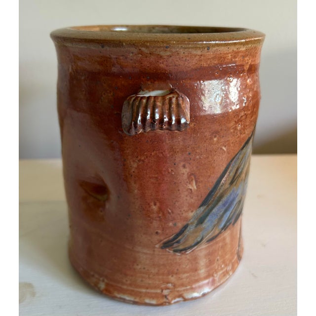 1980s Vintage Studio Pottery Wine Cooler With Blue Herron For Sale - Image 5 of 9