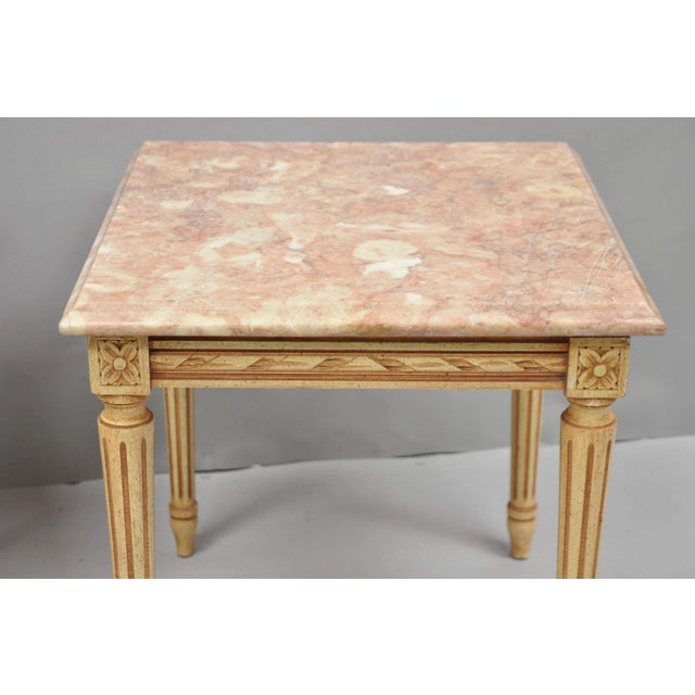 Vintage French Louis XVI Style Pink Marble Top Low Drinks Side Tables - A Pair For Sale - Image 4 of 16