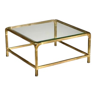 1970s Mastercraft Hollywood Regency Brass and Glass Square Coffee Table For Sale