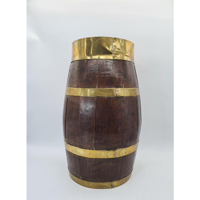 Decorative Wooden Barrel-Shaped Stand with Brass Hardware, 1970s For Sale - Image 9 of 12