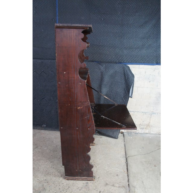 Brown Antique Oak Drop Front Secretary Desk Bookcase Bookshelf Console 65" For Sale - Image 8 of 12